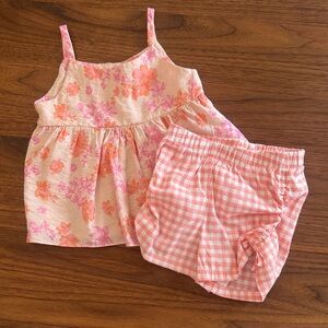 Bonnie Baby Peach & Pink Floral Tank with Pink Gingham Shorts Set